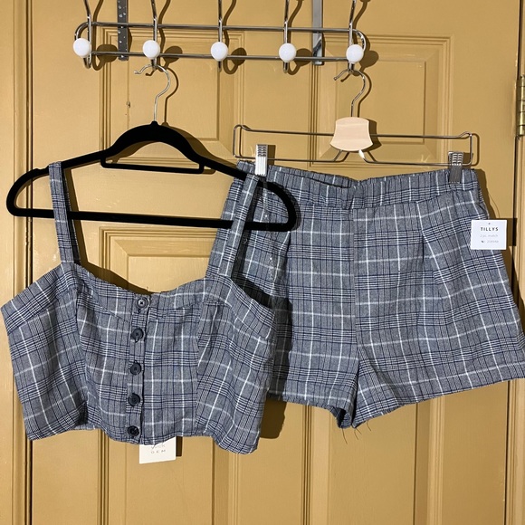 Tillys good luck gem crop top short set coord plaid medium large cute summer - Picture 3 of 8